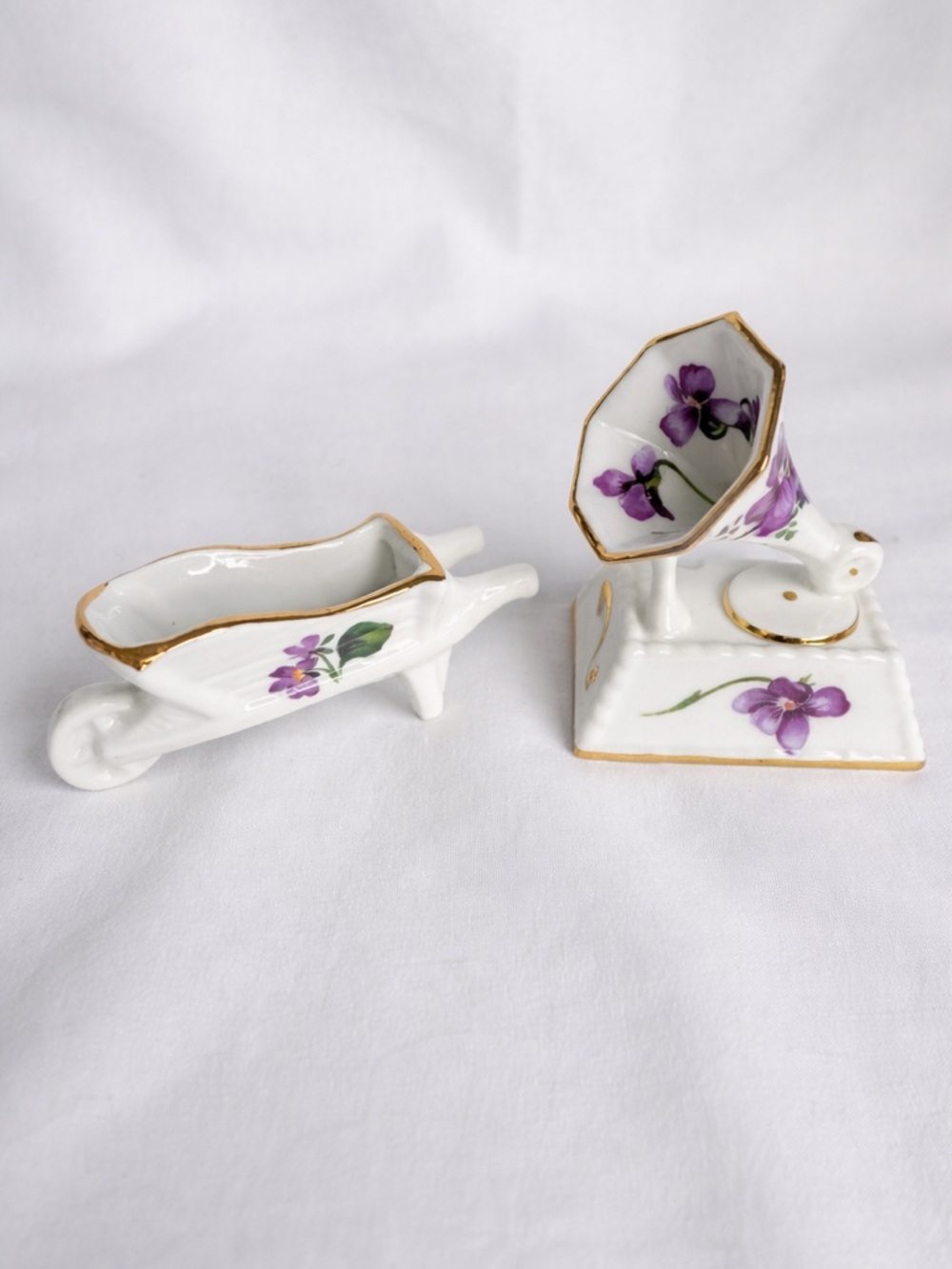 Hammersley Gramophone & Radnor Wheelbarrow Bone China Purple Floral Mini Set